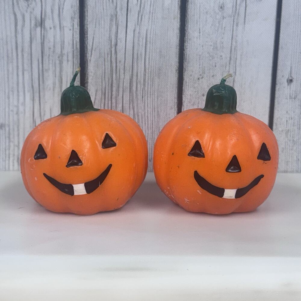 Lot of 2 Vintage Halloween Jack-O-Lantern Pumpkin Candles